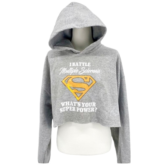 MS AWARENESS Superman Graphic Cropped Sweatshirt Hoodie Size L - Picture 13 of 13